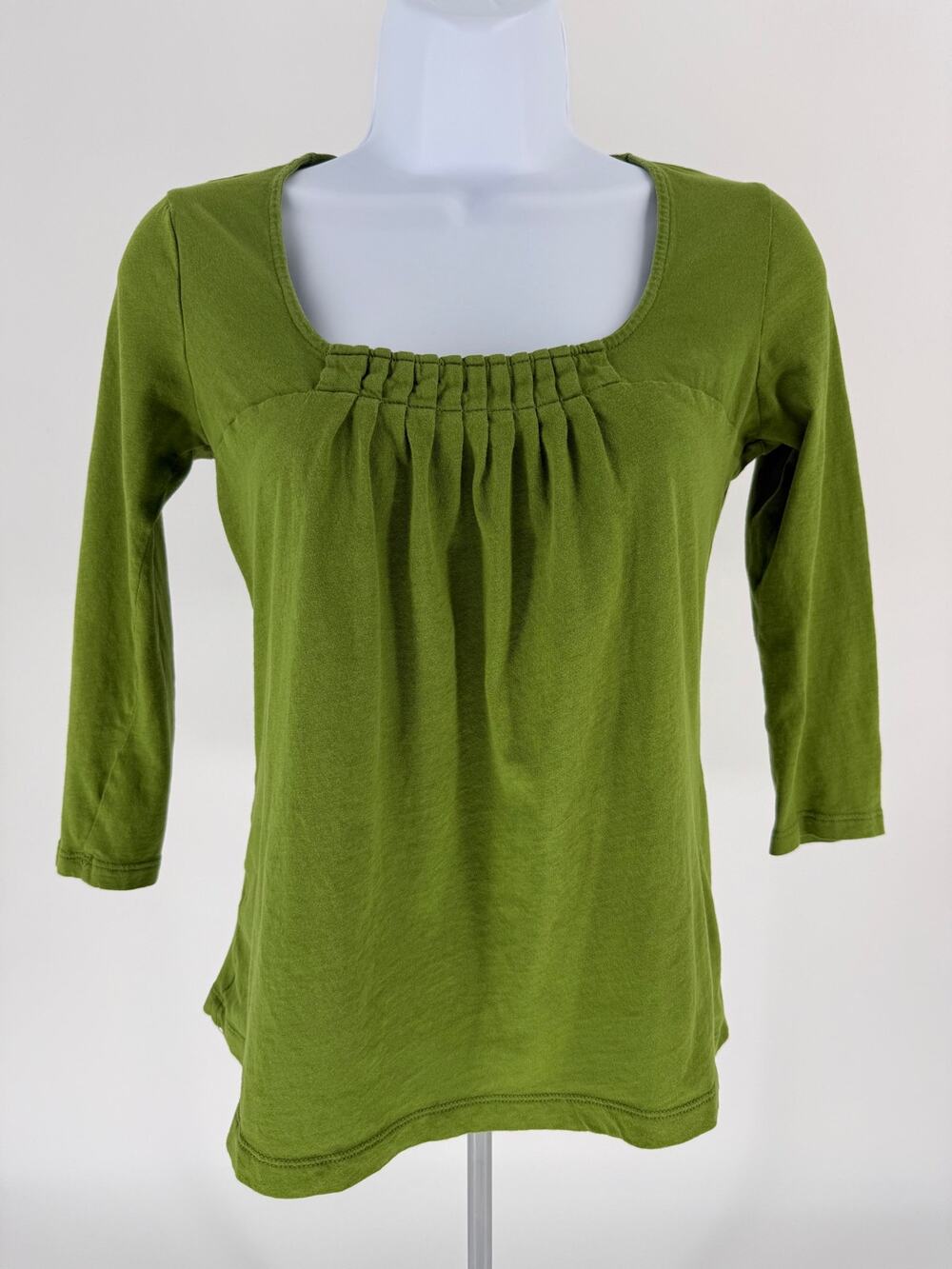 Banana Republic XS Olive Green Square Neck Pleated 3/4 Sleeve Cotton Knit Top